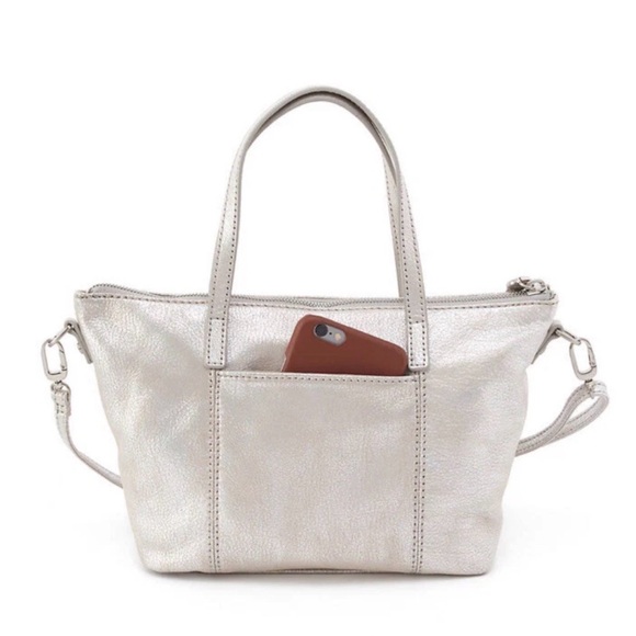 HOBO Handbags - HOBO Kingston Mini Tote in Metallic Silver Leather w/ removable crossbody strap